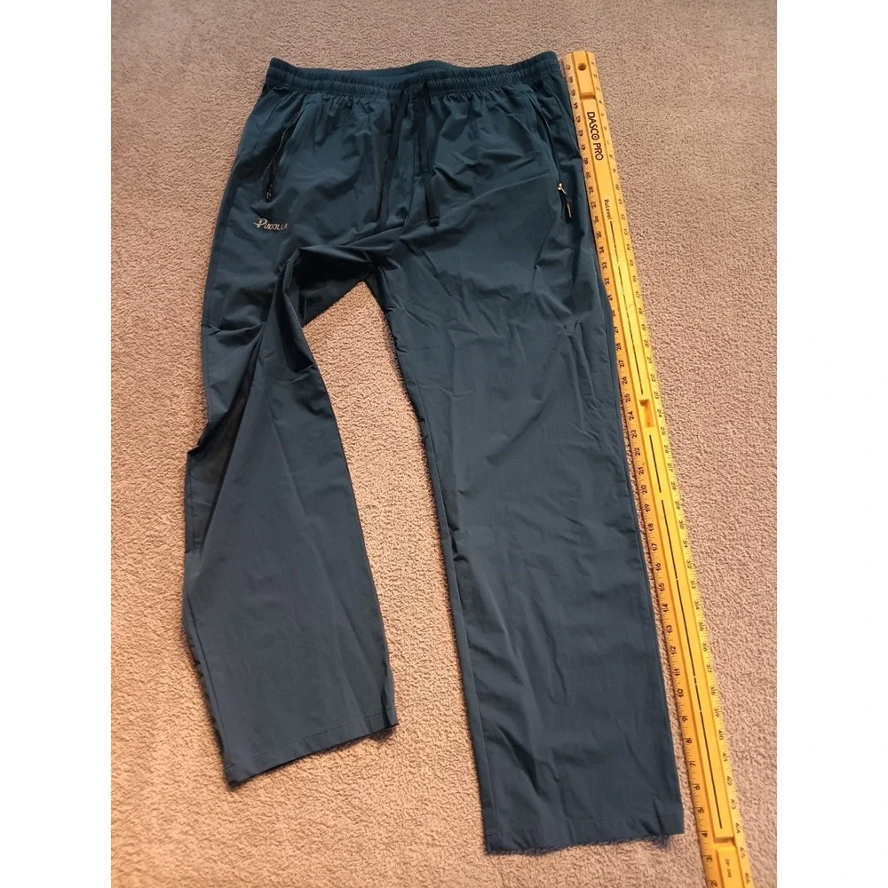 Purolla Men's Lightweight Athletic Pants Blue Nylon Stretch Zip Pockets Size XXL